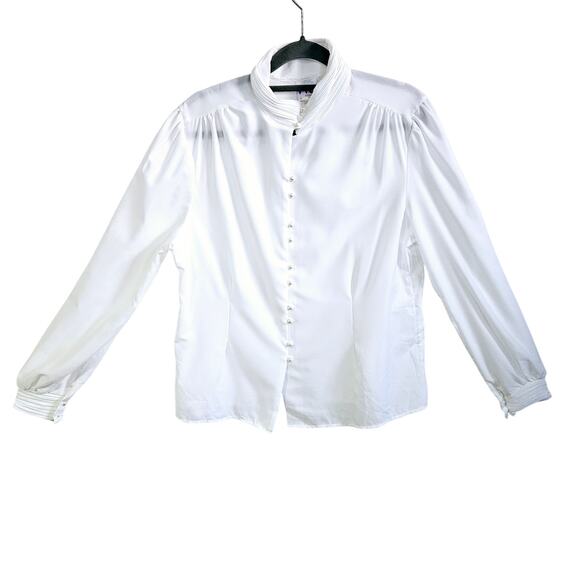 Rio Women's 15/16 Mandarin Collar Pearl Button Up Blouse White Elevated Basic - Picture 1 of 6